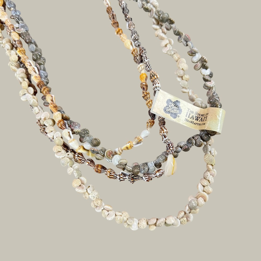 VTG Hilo Hattie Hawaiian Multi Strand Natural Shell Puka Cowrie Necklace 32-36"